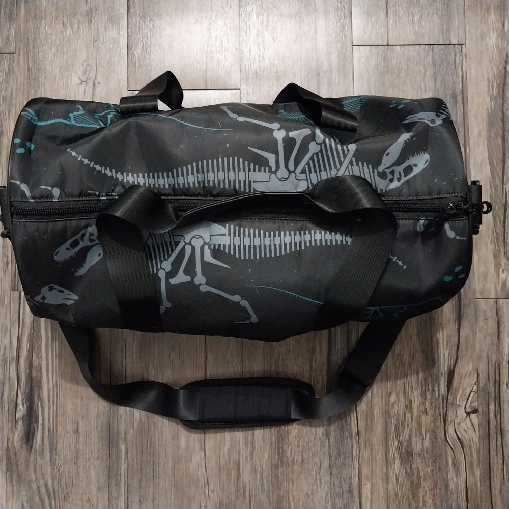 Dinosaur Print Duffel Bag Black Gray Skeleton Sport Gym Bag For Kids Boys Girl